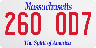 MA license plate 260OD7