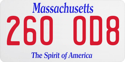 MA license plate 260OD8