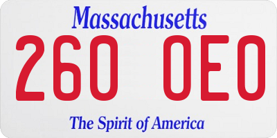 MA license plate 260OE0