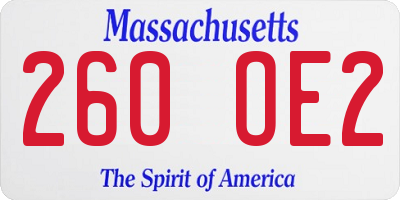 MA license plate 260OE2