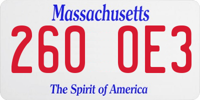 MA license plate 260OE3