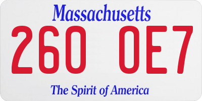 MA license plate 260OE7