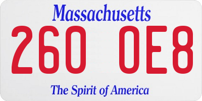 MA license plate 260OE8