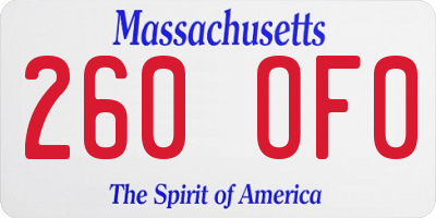 MA license plate 260OF0