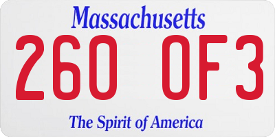 MA license plate 260OF3