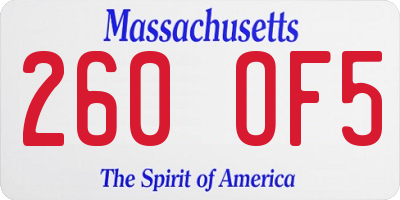 MA license plate 260OF5