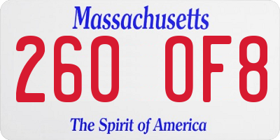 MA license plate 260OF8