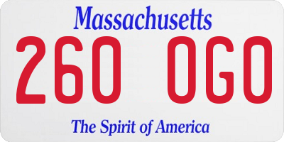 MA license plate 260OG0