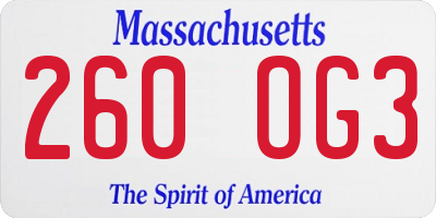 MA license plate 260OG3