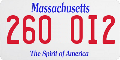 MA license plate 260OI2