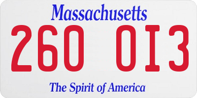 MA license plate 260OI3