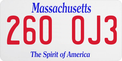 MA license plate 260OJ3