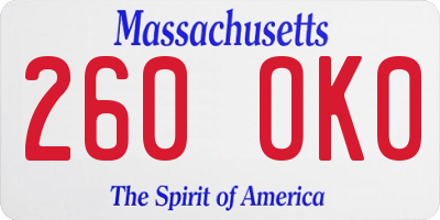 MA license plate 260OK0