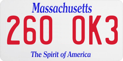 MA license plate 260OK3