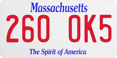 MA license plate 260OK5