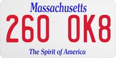 MA license plate 260OK8