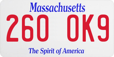 MA license plate 260OK9