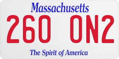 MA license plate 260ON2