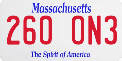 MA license plate 260ON3