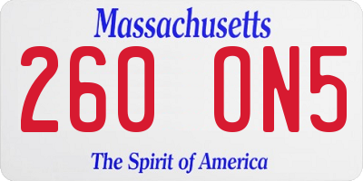 MA license plate 260ON5