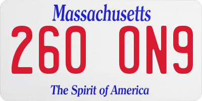MA license plate 260ON9