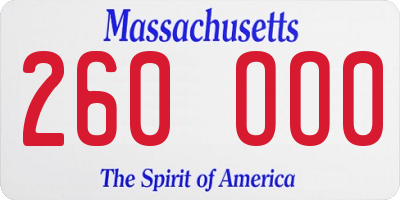 MA license plate 260OO0
