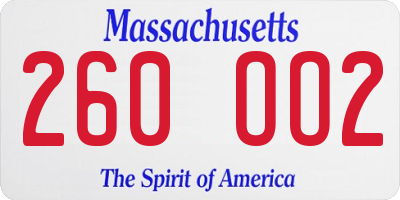 MA license plate 260OO2