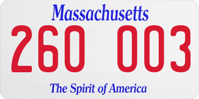 MA license plate 260OO3