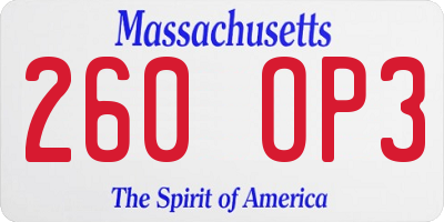 MA license plate 260OP3
