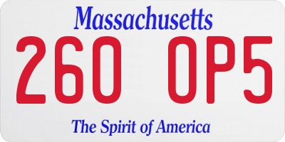 MA license plate 260OP5