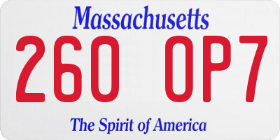 MA license plate 260OP7