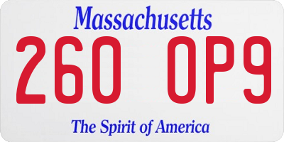 MA license plate 260OP9