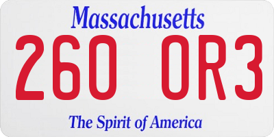 MA license plate 260OR3