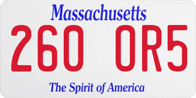 MA license plate 260OR5