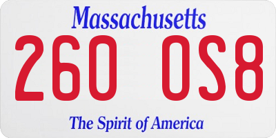 MA license plate 260OS8