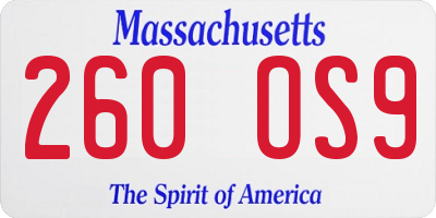 MA license plate 260OS9