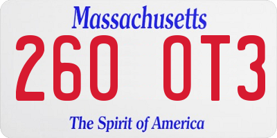 MA license plate 260OT3