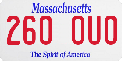 MA license plate 260OU0