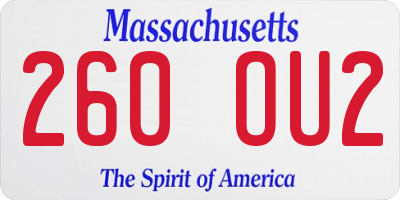 MA license plate 260OU2