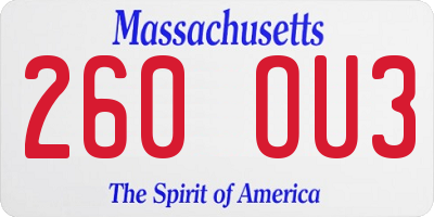 MA license plate 260OU3