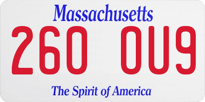 MA license plate 260OU9