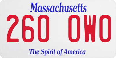 MA license plate 260OW0