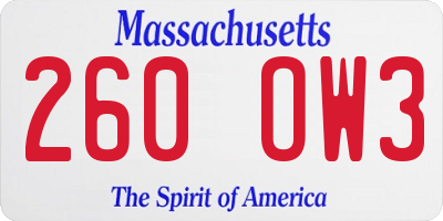 MA license plate 260OW3