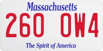 MA license plate 260OW4