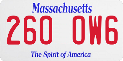 MA license plate 260OW6