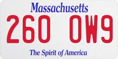 MA license plate 260OW9