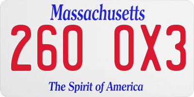 MA license plate 260OX3