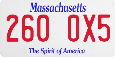 MA license plate 260OX5