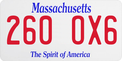 MA license plate 260OX6