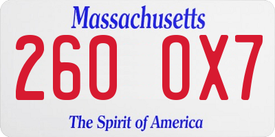 MA license plate 260OX7